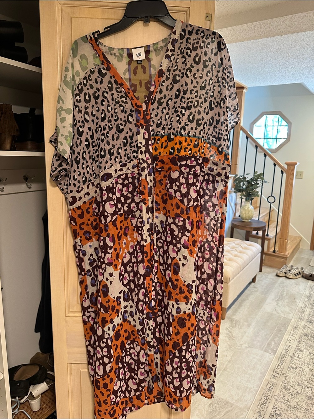 CAbi Multi-Color Animal Print V-Neck Top w/ Underdress